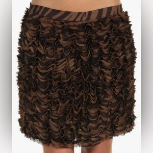 Michael Kors Tiered Ruffled Animal Print Georgette Skirt Chocolate Brown, Size 6